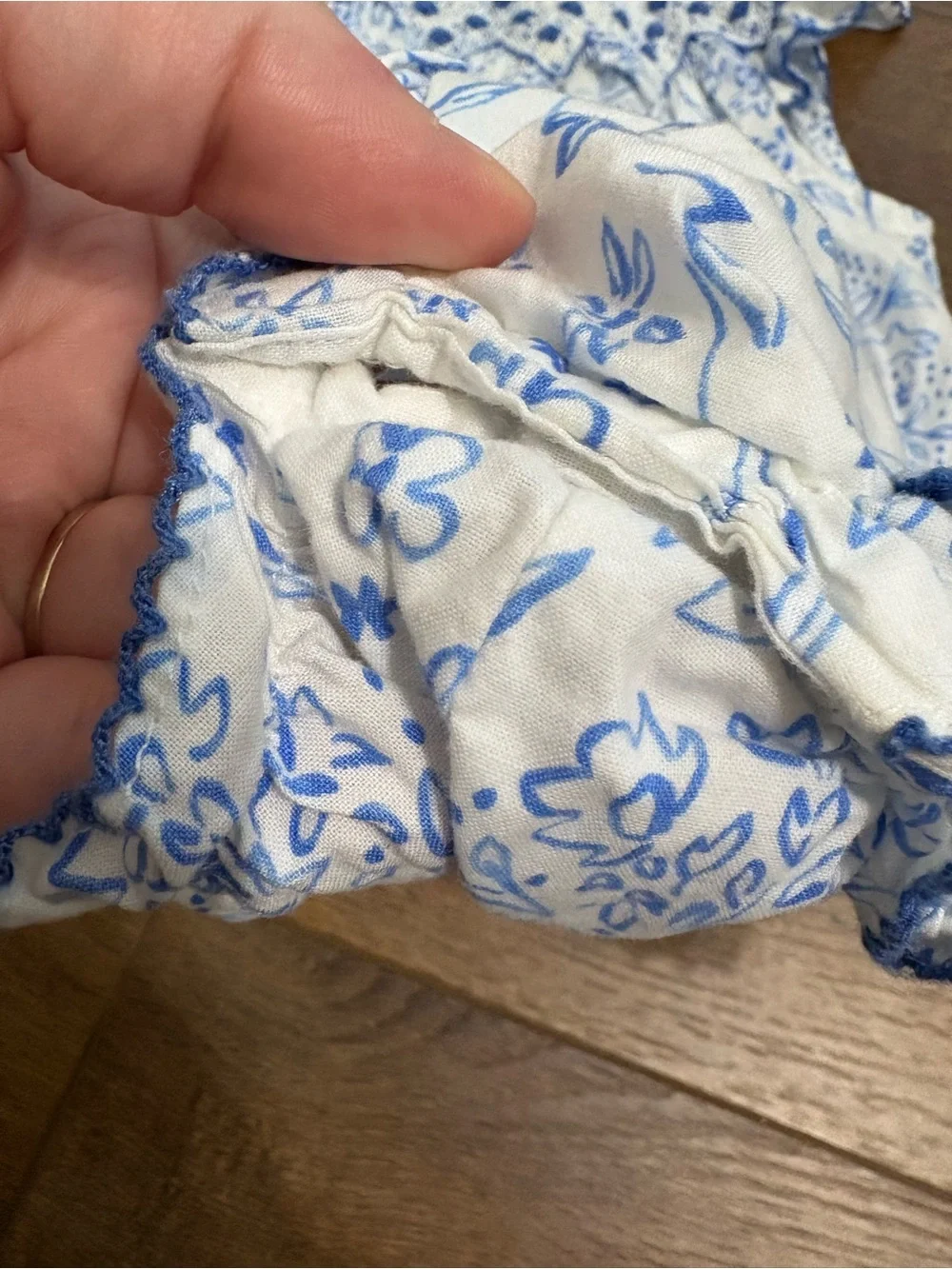 Le’ Za Me Blue & White Floral Smocked Bubble One-Piece 9M